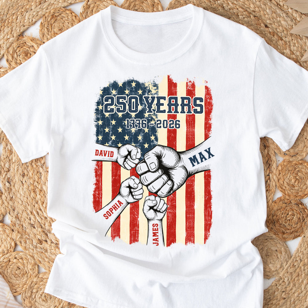 Custom Name 250th Anniversary 1776–2026 American Flag White T-Shirt, Patriotic USA Shirt TH10 169209