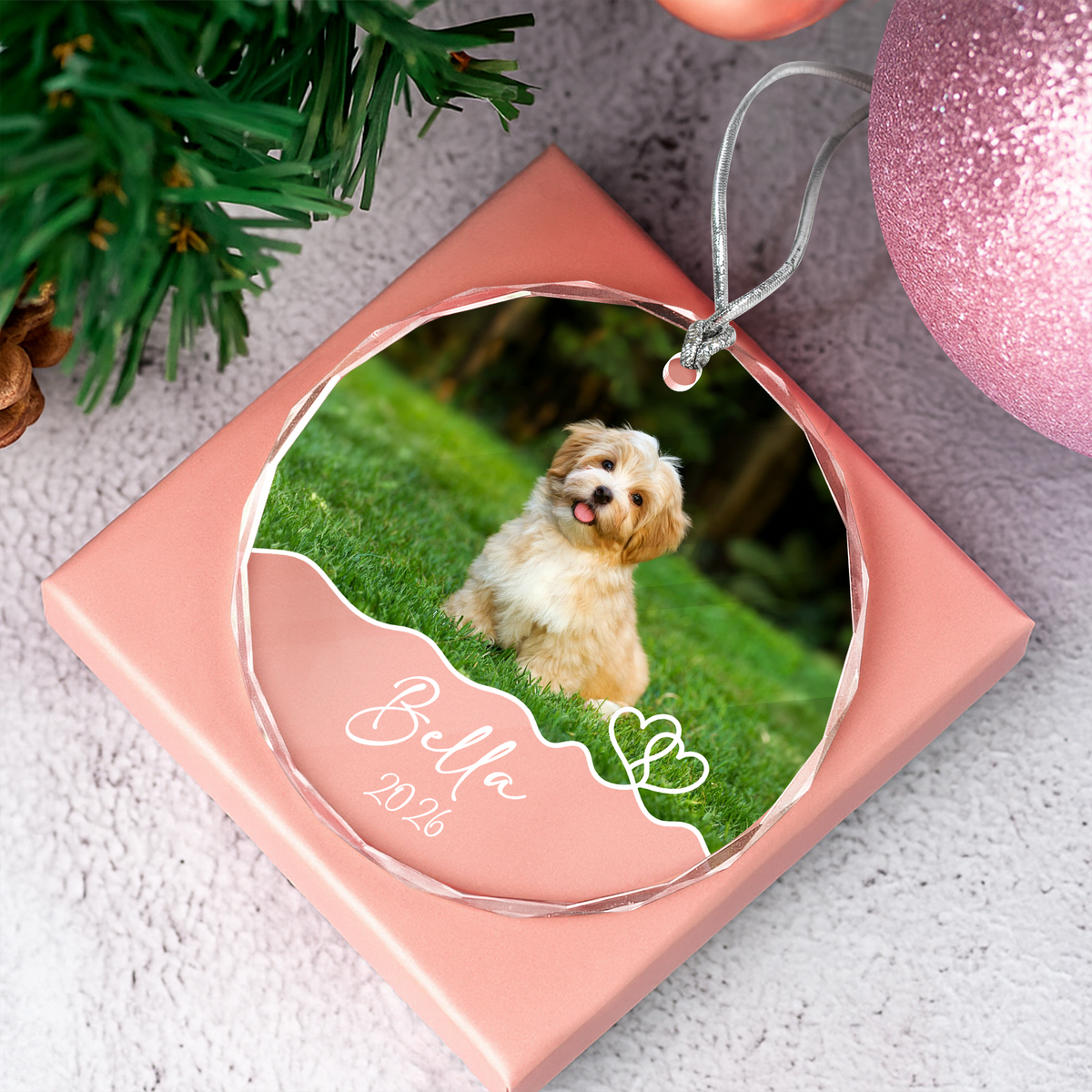 Custom Dog Photo And Name Keepsake Memorial Christmas Glass Ornament For Pet Lovers CH07 180716