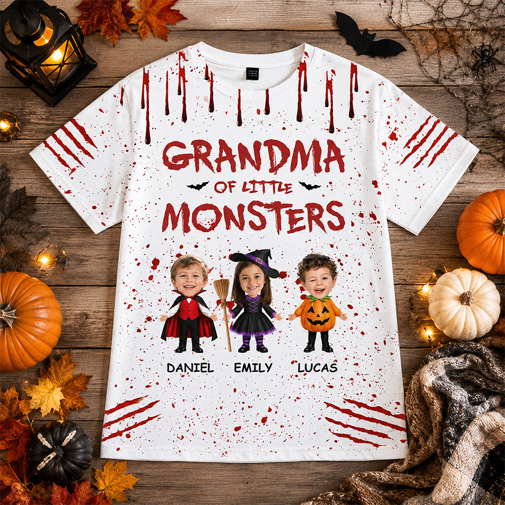 Custom Face Kid Grandma Of Little Monsters Personalized 3D Shirt Halloween Birthday Gifts For Mom, Grandma HA75 921934