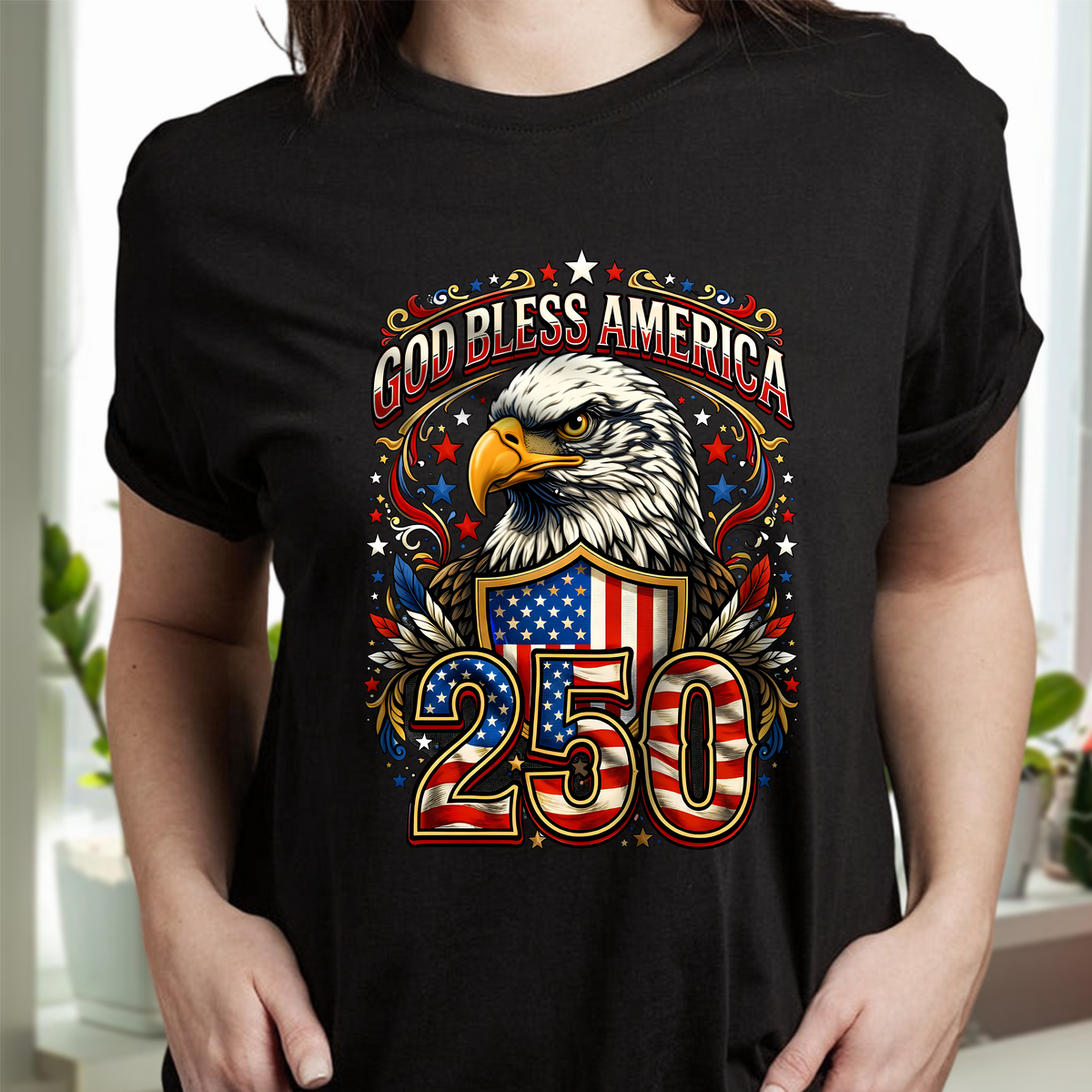 God Bless America Patriotic Dark Shirt America 250th Anniversary TShirt CH07 910968