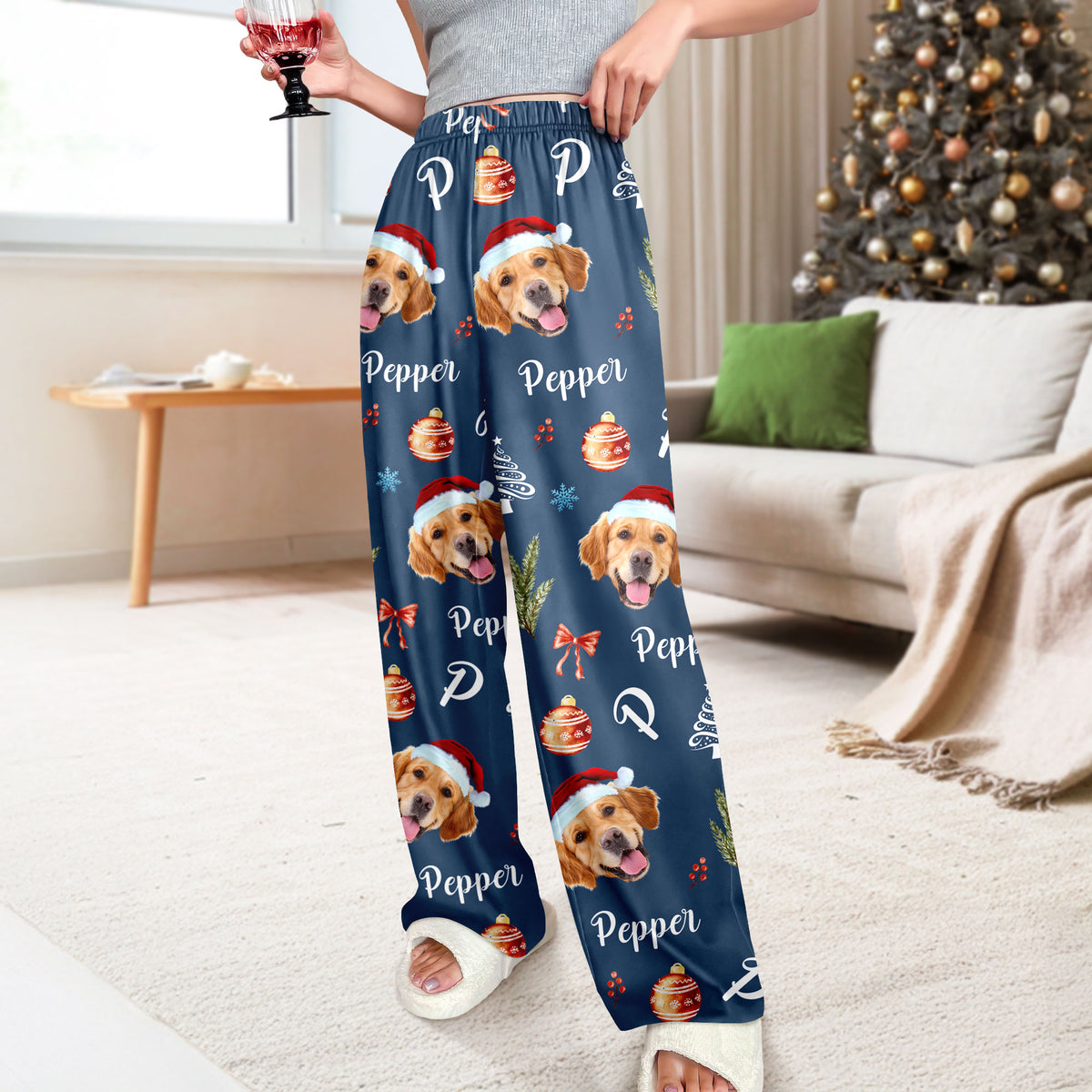 Custom Photo Santa Claus Pine Tree Snowflakes Long Sweatpants LM32 895625