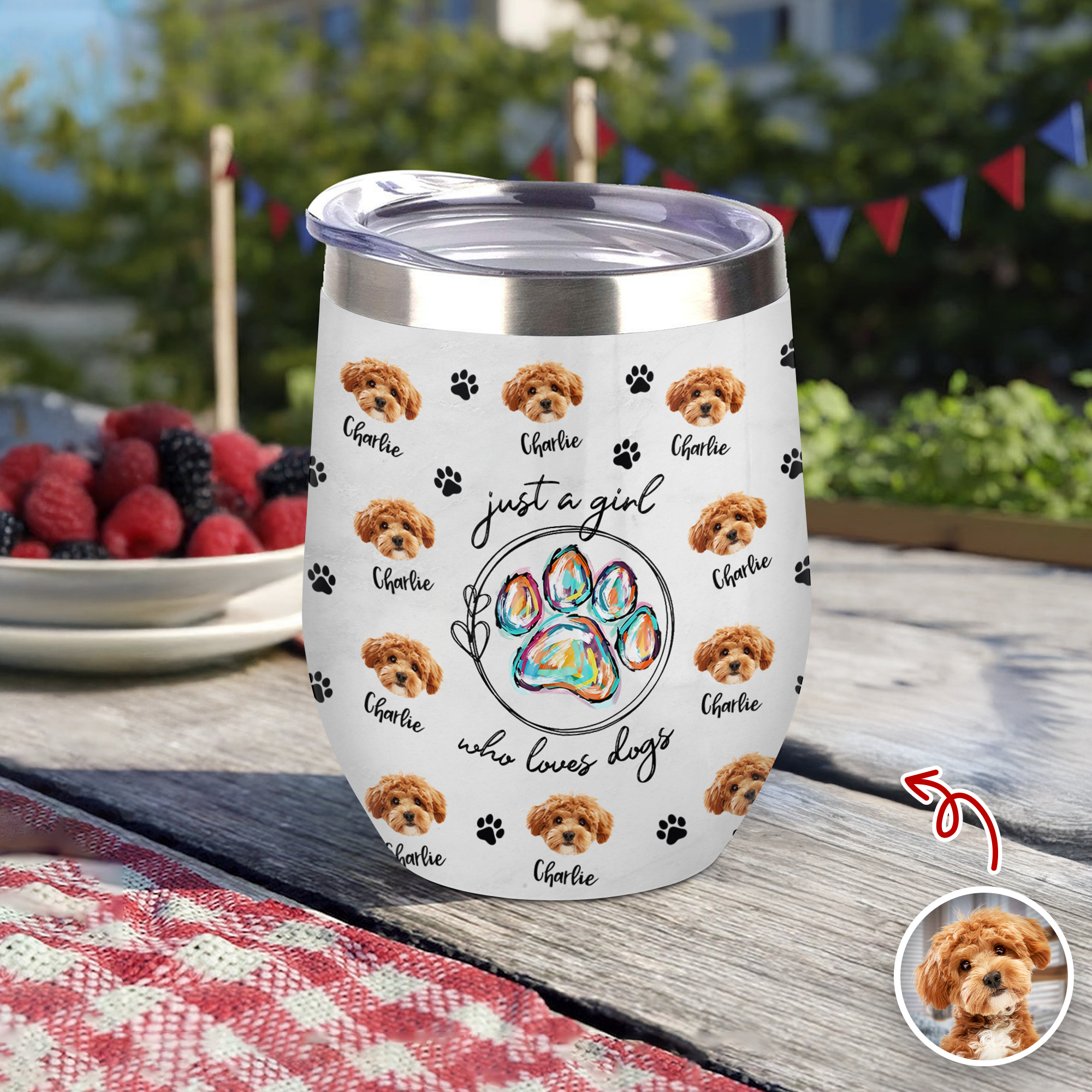 Custom Photo Just A Girl Who Loves Dogs Wine Tumbler HA75 897100