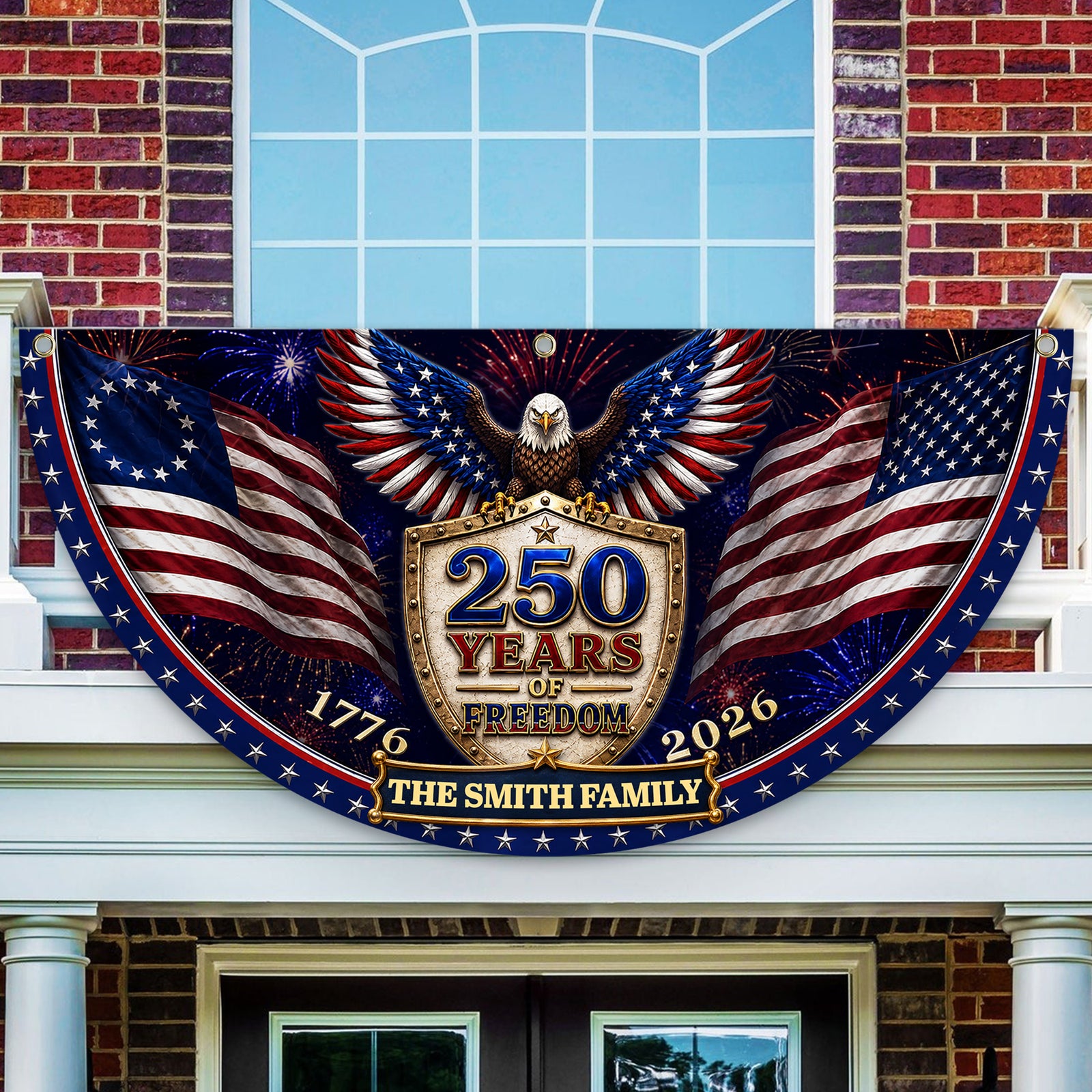 Custom Family Name 250th Birthday Party Patriotic Shield Eagle Non-Pleated Fan Flag CH07 911692