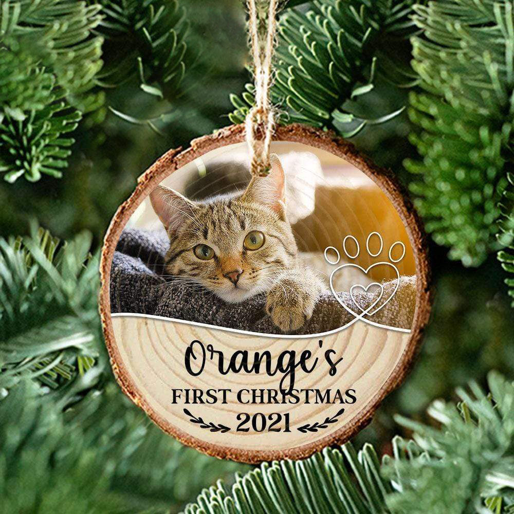 Pet's First Christmas 2021 Dog Cat Wood Slice Ornament HN590