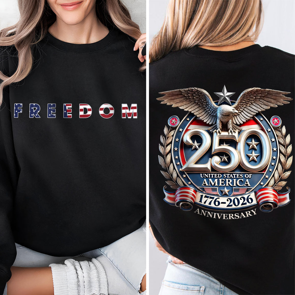 Freedom USA Eagles 250th Anniversary Semiquincentennial Back & Front Dark Shirt LM32 899191