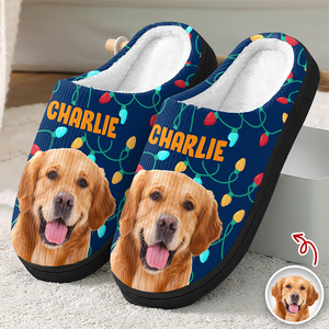 Custom Photo Dog Cat Christmas Lights Slippers Unique Funny Gift HA75 897482