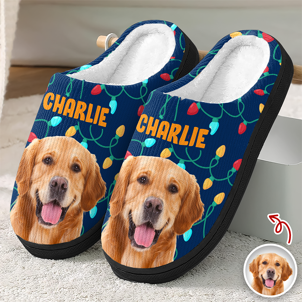 Custom Photo Dog Cat Christmas Lights Slippers Unique Funny Gift HA75 897482