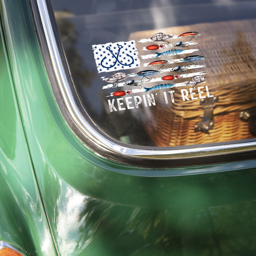 Keepin' It Reel Fishing Lure Flag Car Decal Sticker LM32 669335