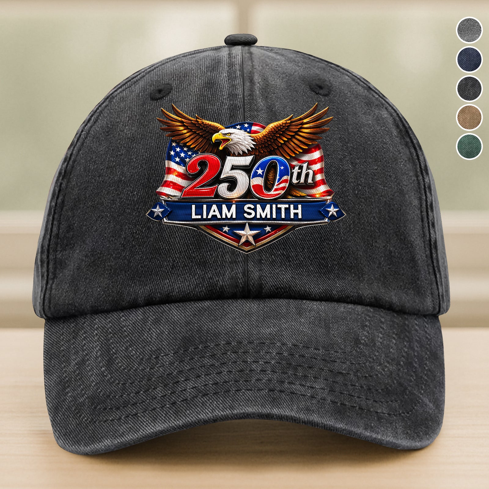 250th Anniversary 1776-2026 Eagle USA Semiquincentennial Patriotic Washed Denim Baseball Cap HA75 921014