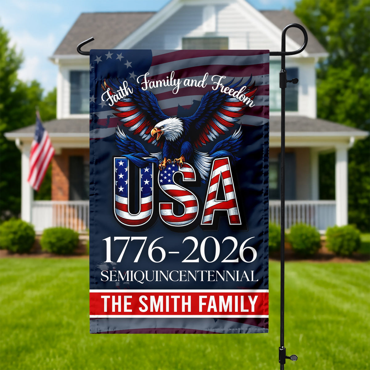 Custom Name Faith, Family & Freedom America 250 Years Patriotic Garden Flag LM32 897165