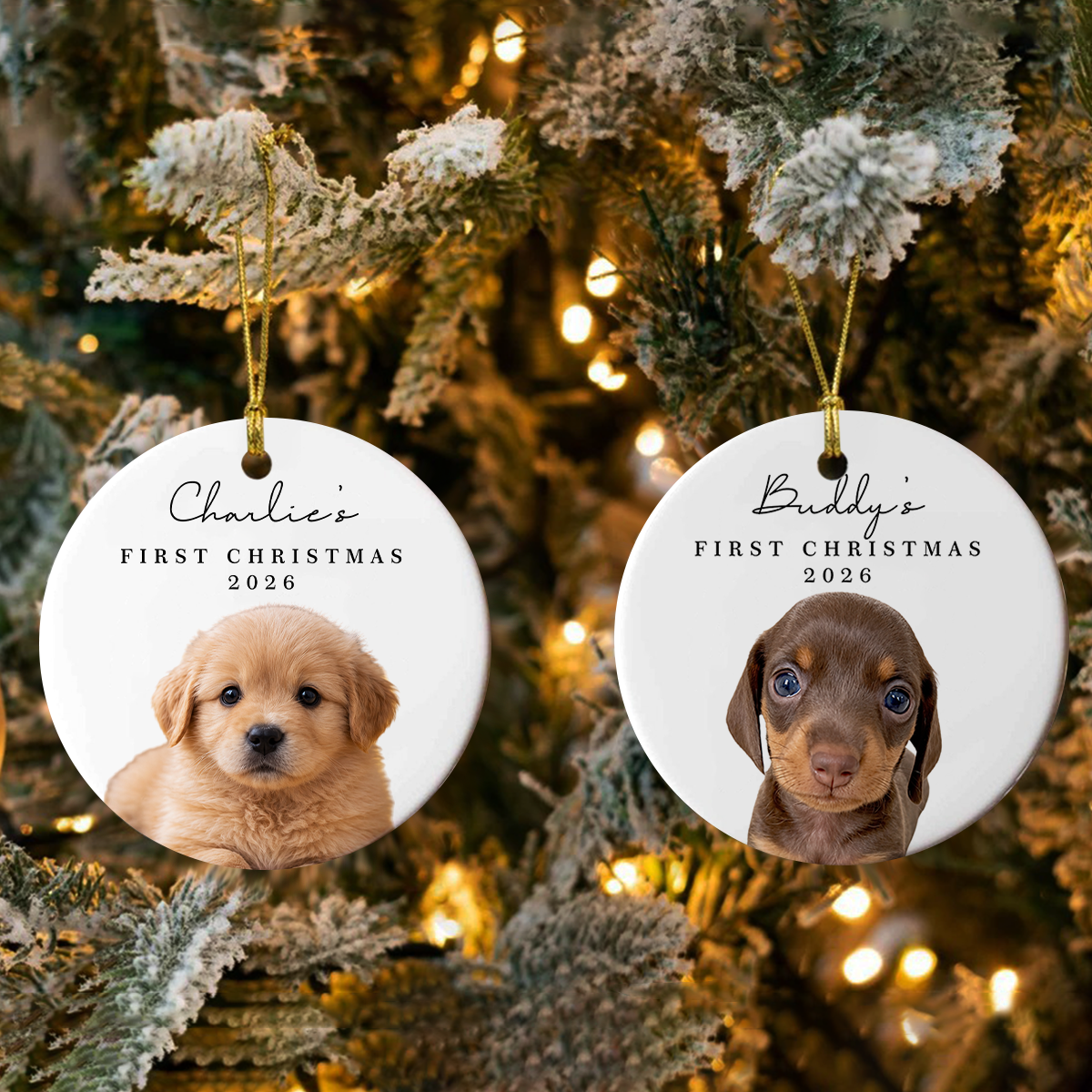 Custom Dog Photo & Name First Christmas Ceramic Ornament HO82 903980
