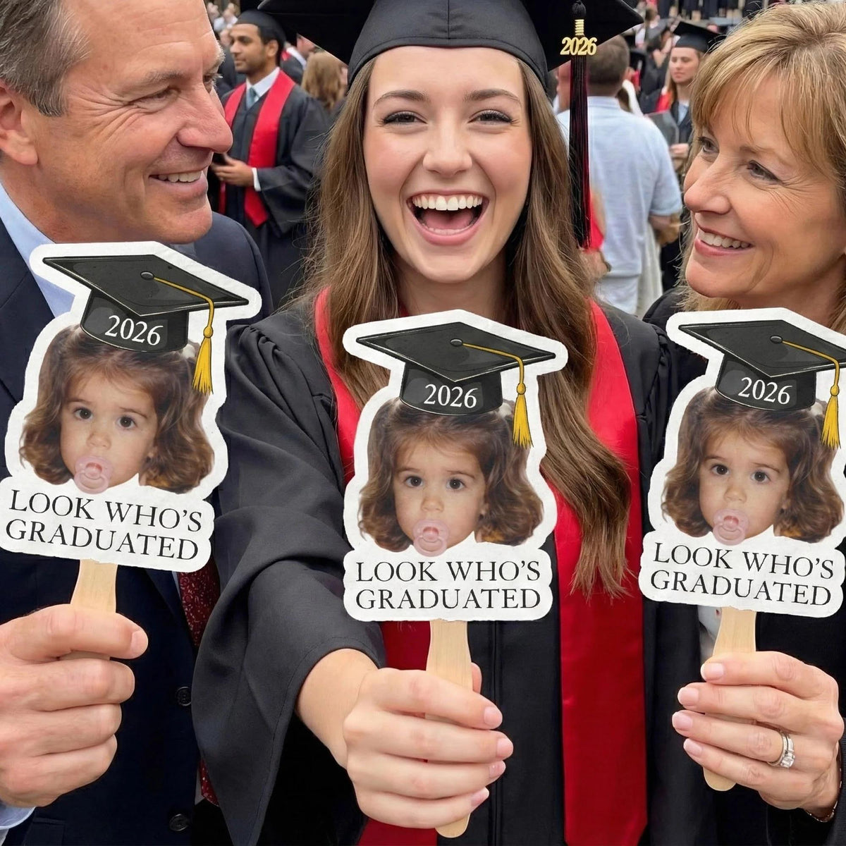 Look Who's Graduated Custom Funny Face Graduation 2026 Big Heads Face Fan CH07 895580