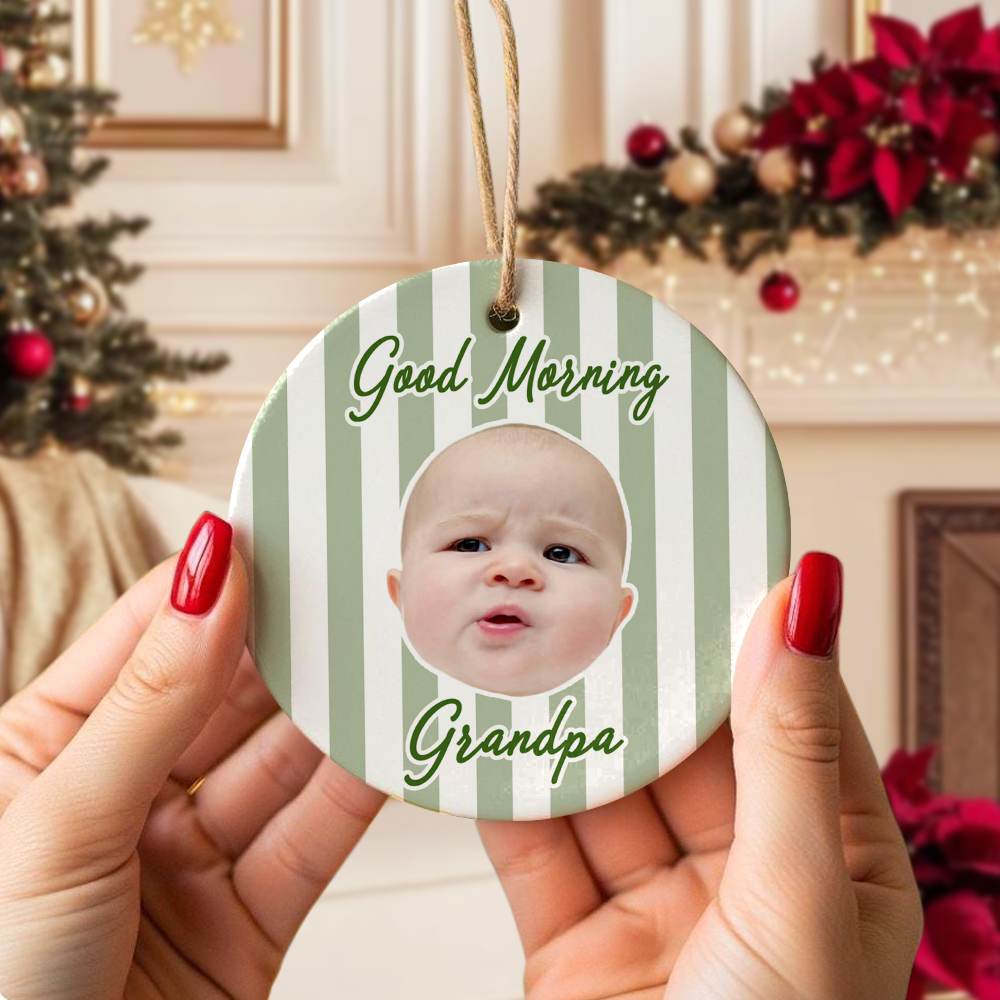 Custom Photo Striped Background Ceramic Ornament Baby’s First Christmas Keepsake TH10 170753