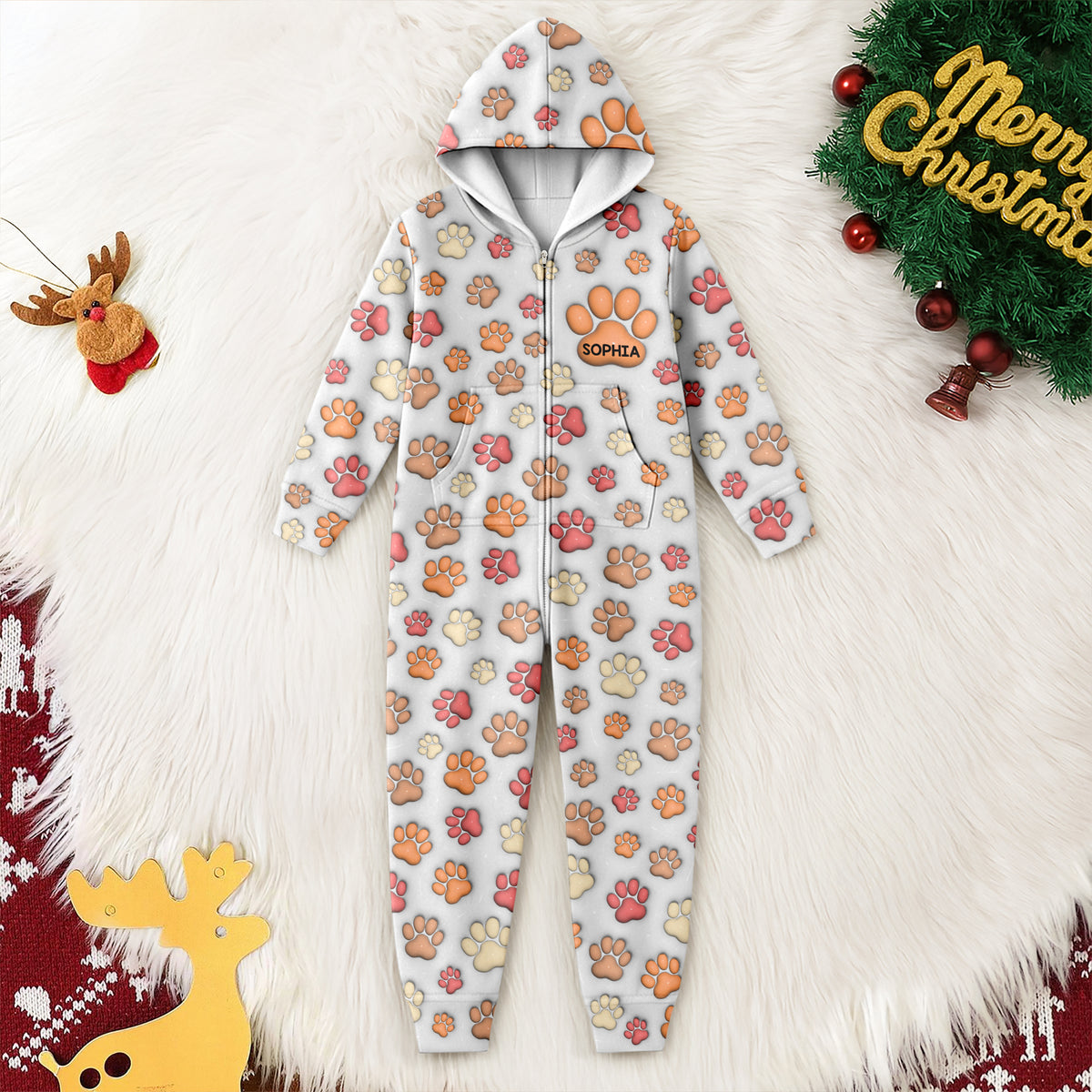 Custom Name On Dog Paw 3D Effect Personalized Onesie Pajamas TH10 896645