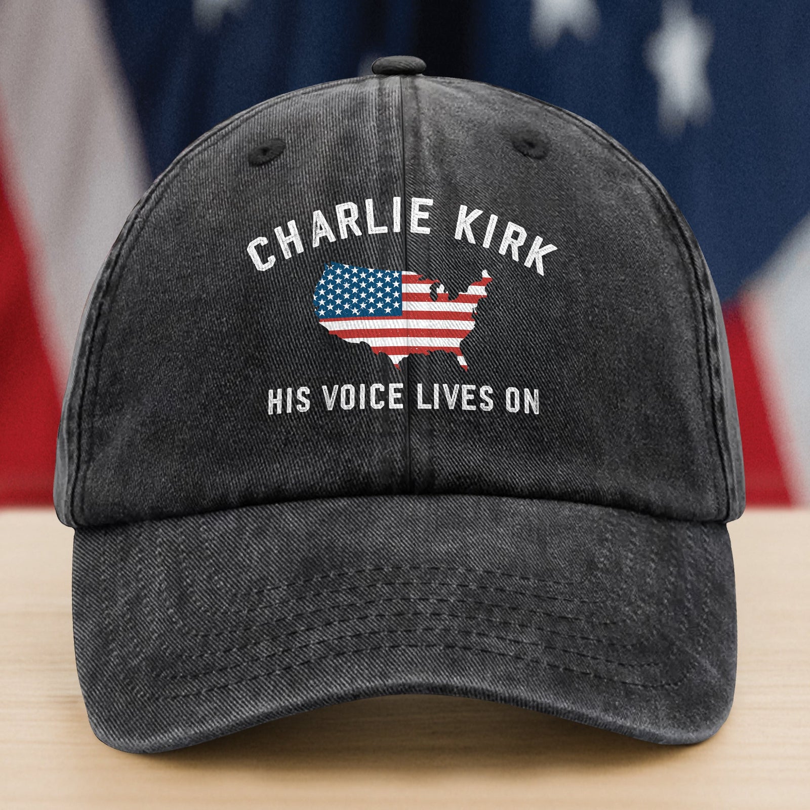 Charlie Kirk - His Voice Lives On Washed Denim Baseball Cap LM32 65459