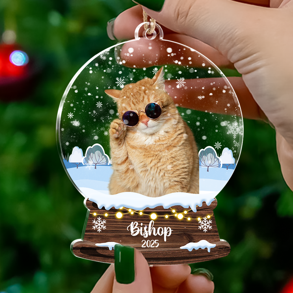 Custom Cat Photo Snowball Acrylic Ornament Christmas Gift For Cat Lovers CH07 896834