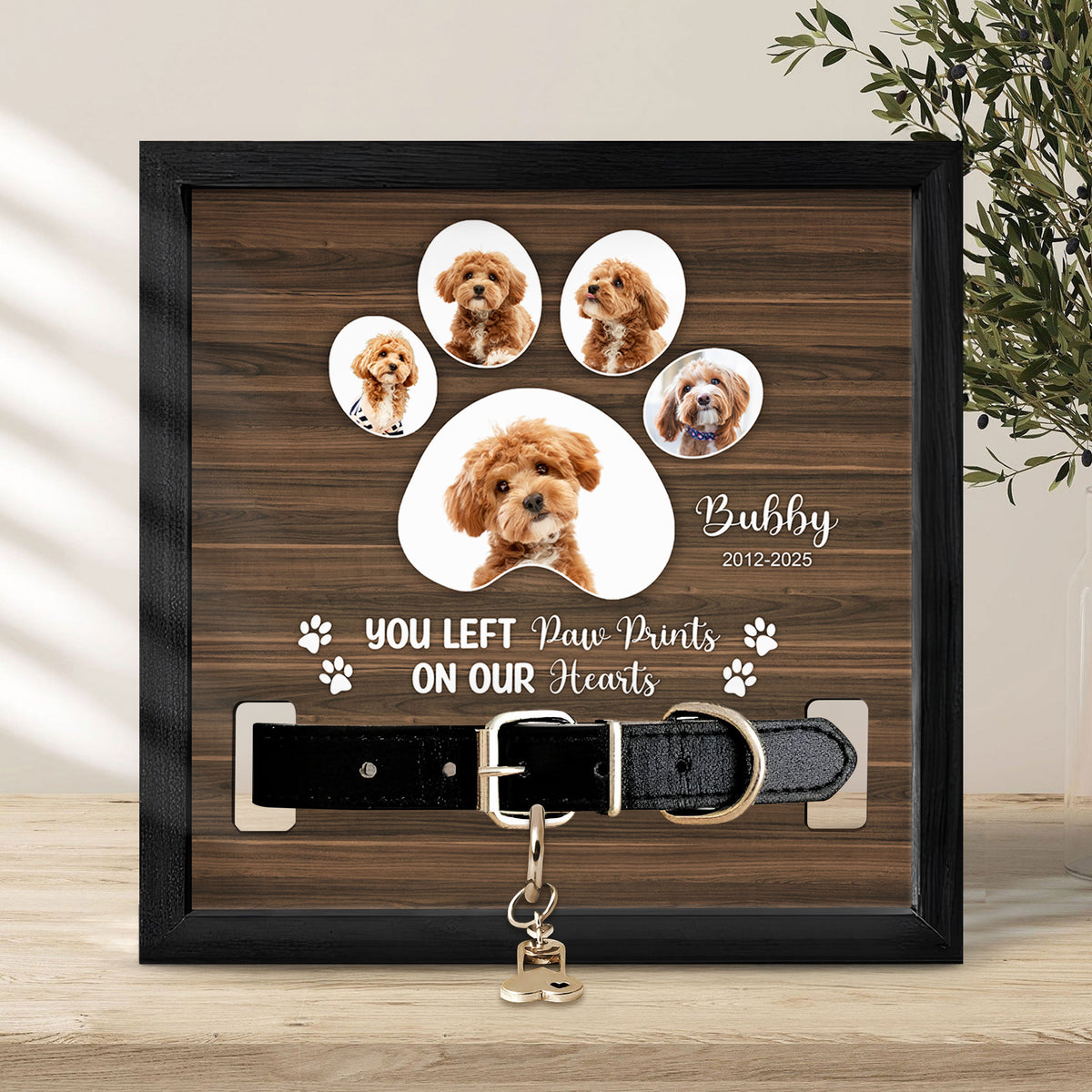 Custom Photo You Left Paw Prints On Our Hearts Memorial Square Collar Frame TH10 892717