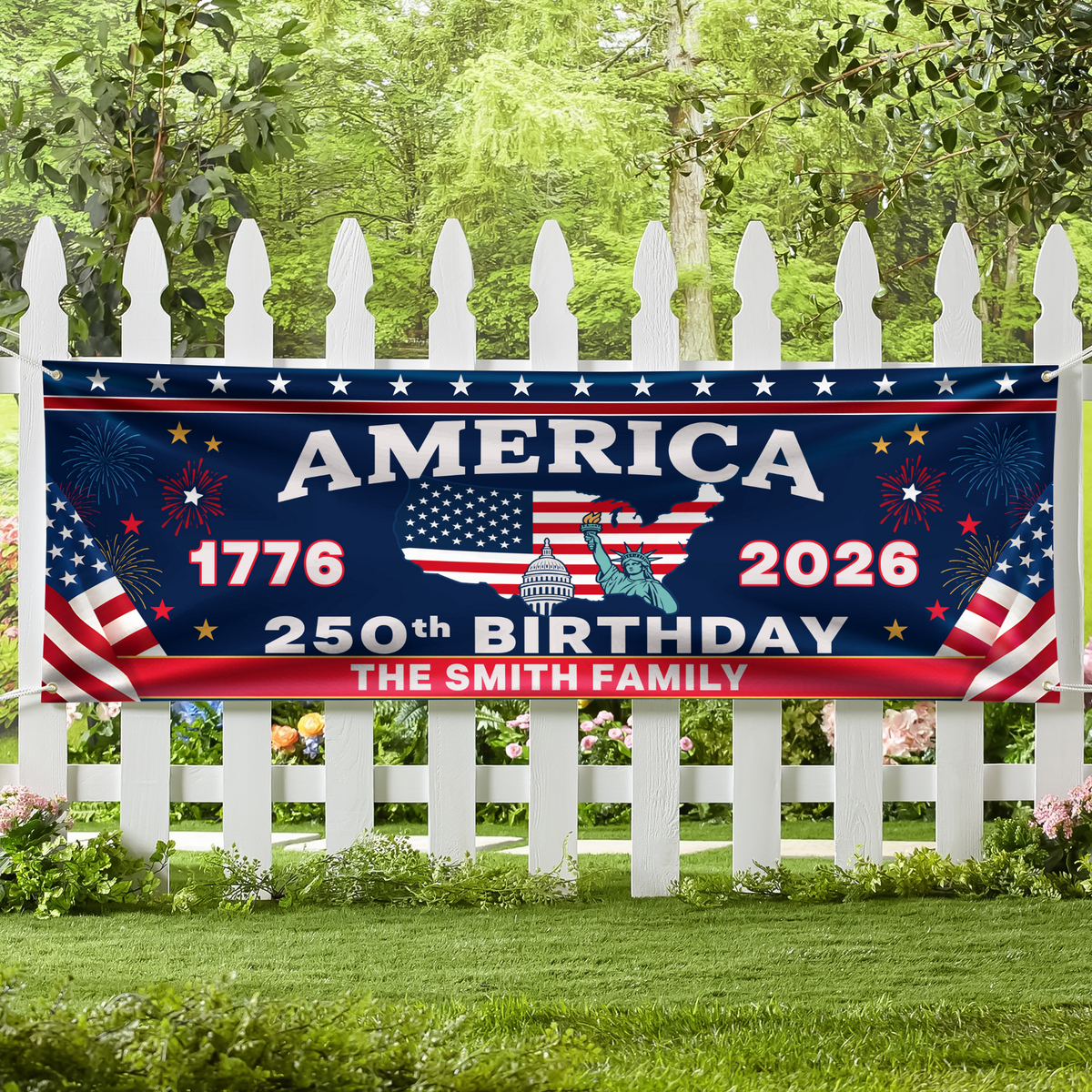Custom 250th Anniversary America Banner 1776-2026, USA Patriotic Garden Flag, Independence Day Party Decor LM32 669279