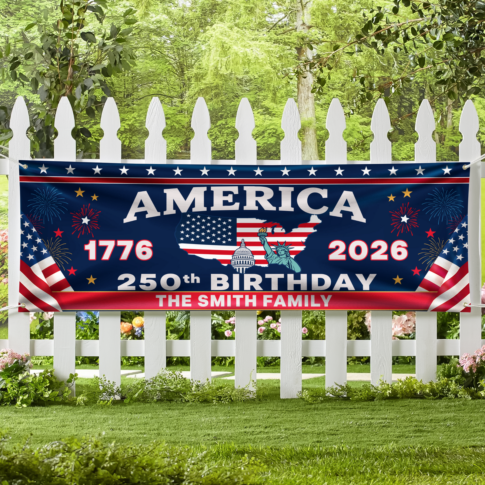 Custom 250th Anniversary America Banner 1776-2026, USA Patriotic Garden Flag, Independence Day Party Decor LM32 669279