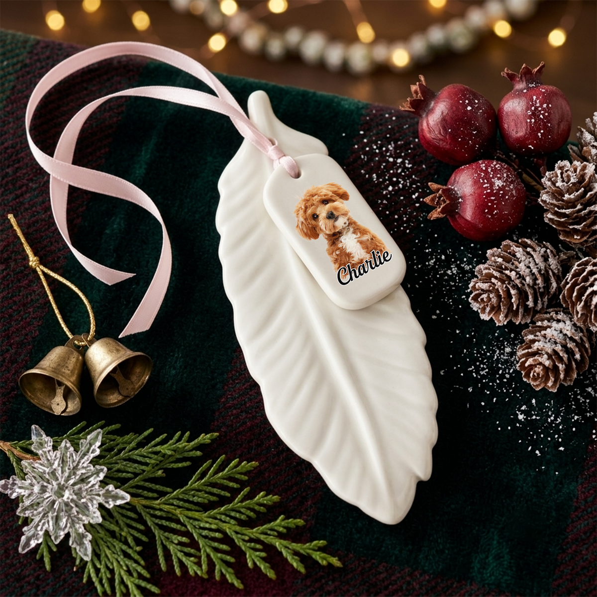 Custom Photo Dog Cat Dad Mom Feather Ceramic Ornament HO82 903792