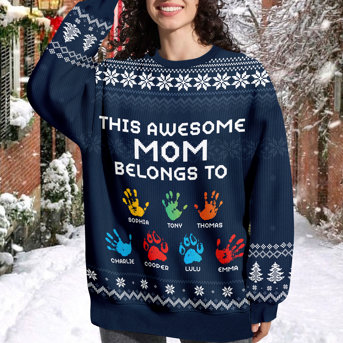 This Awesome Mom Belongs To - Personalized Ugly Sweater TH10 896295