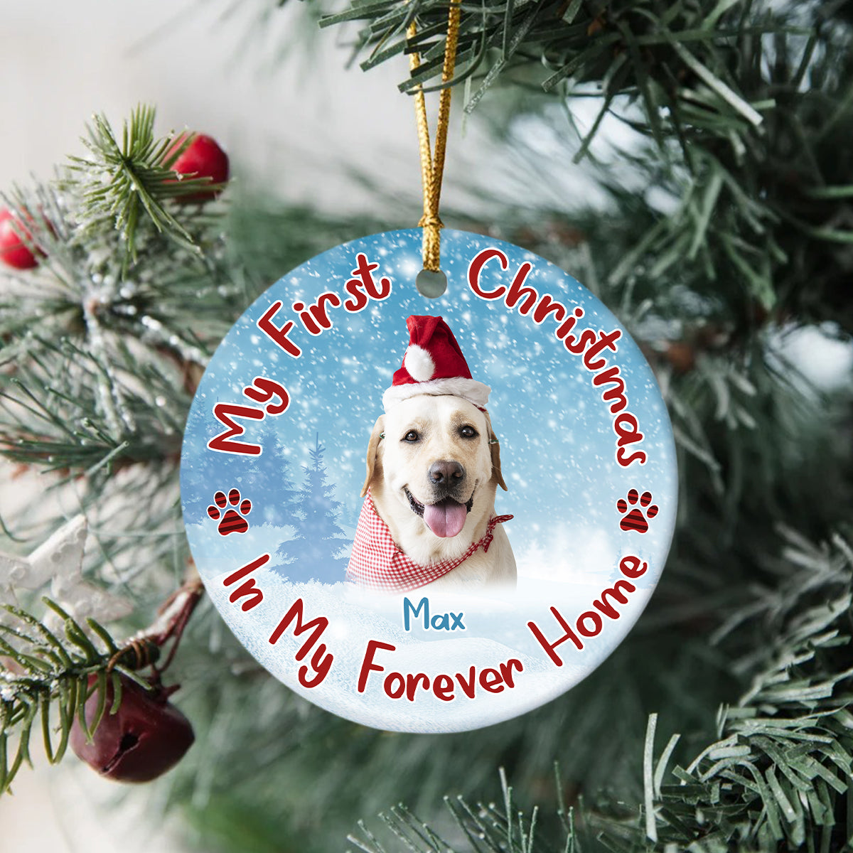 Custom Dog Photo My First Christmas In My Forever Home Christmas Ceramic Ornament CH07 896586
