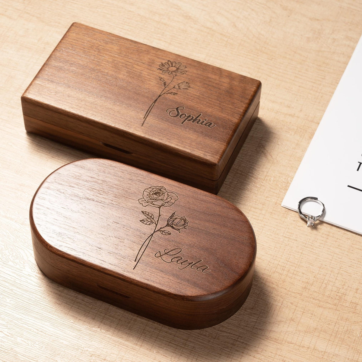 Personalized Name & Birth Flower Wooden Jewelry Box, Keepsake Gift LM32 670337