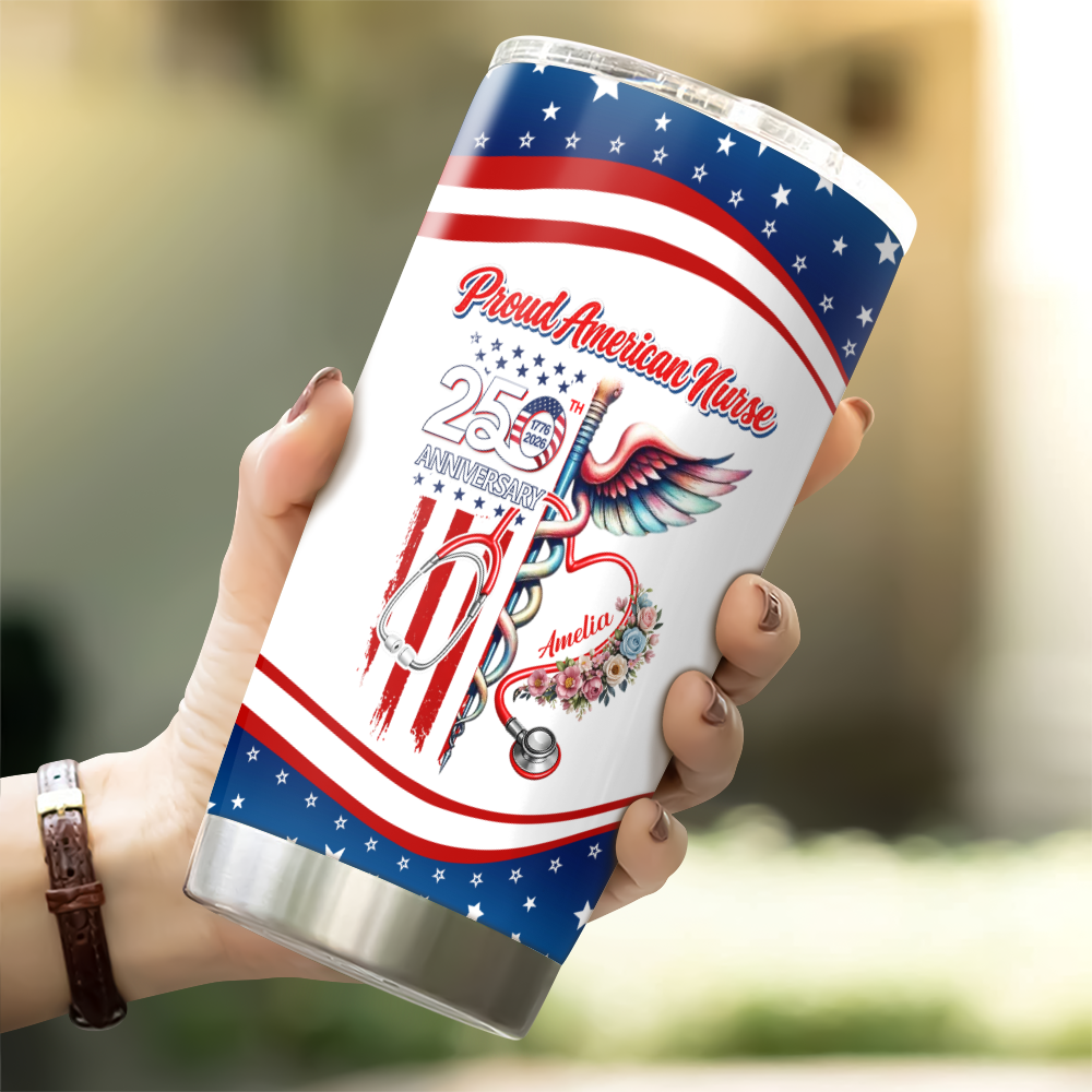 Custom Name Proud American Nurse With America 250 Fat Tumbler HO82 901294