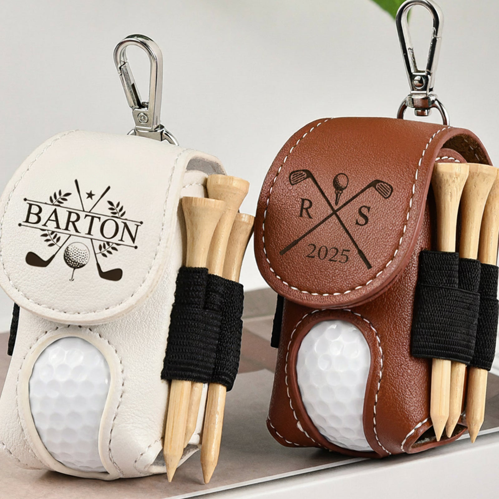 Personalized Name Leather Golf Ball Bag - Gift for Men, Dad, Boyfriend, Golf-Loving CH07 896882