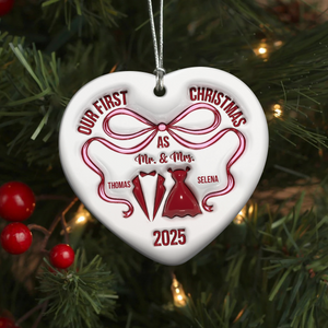 Mr And Mrs Blue - Personalized 3D Inflated Effect Heart Shaped Ceramic Ornament LM32 895379