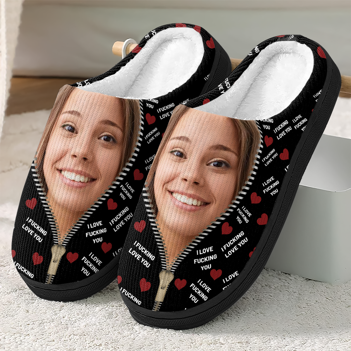 Custom Photo I F* Love You I Love F* You Gift For Him - Personalized Slippers HO82 900168