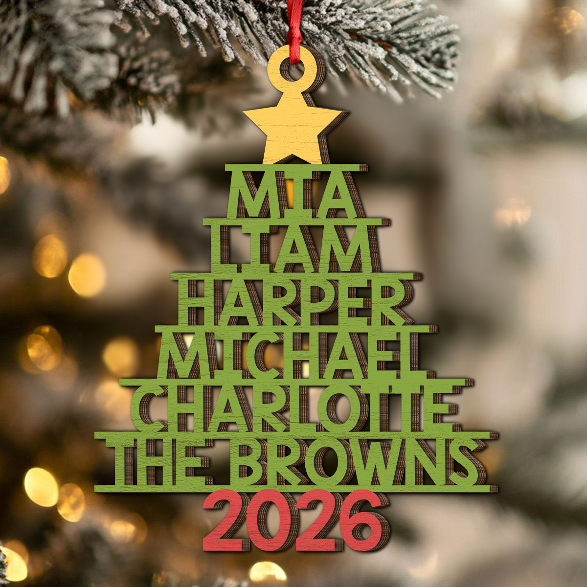 Personalized 2026 Family Names Christmas Wooden Ornament, Holiday Tree Decor LM32 670505