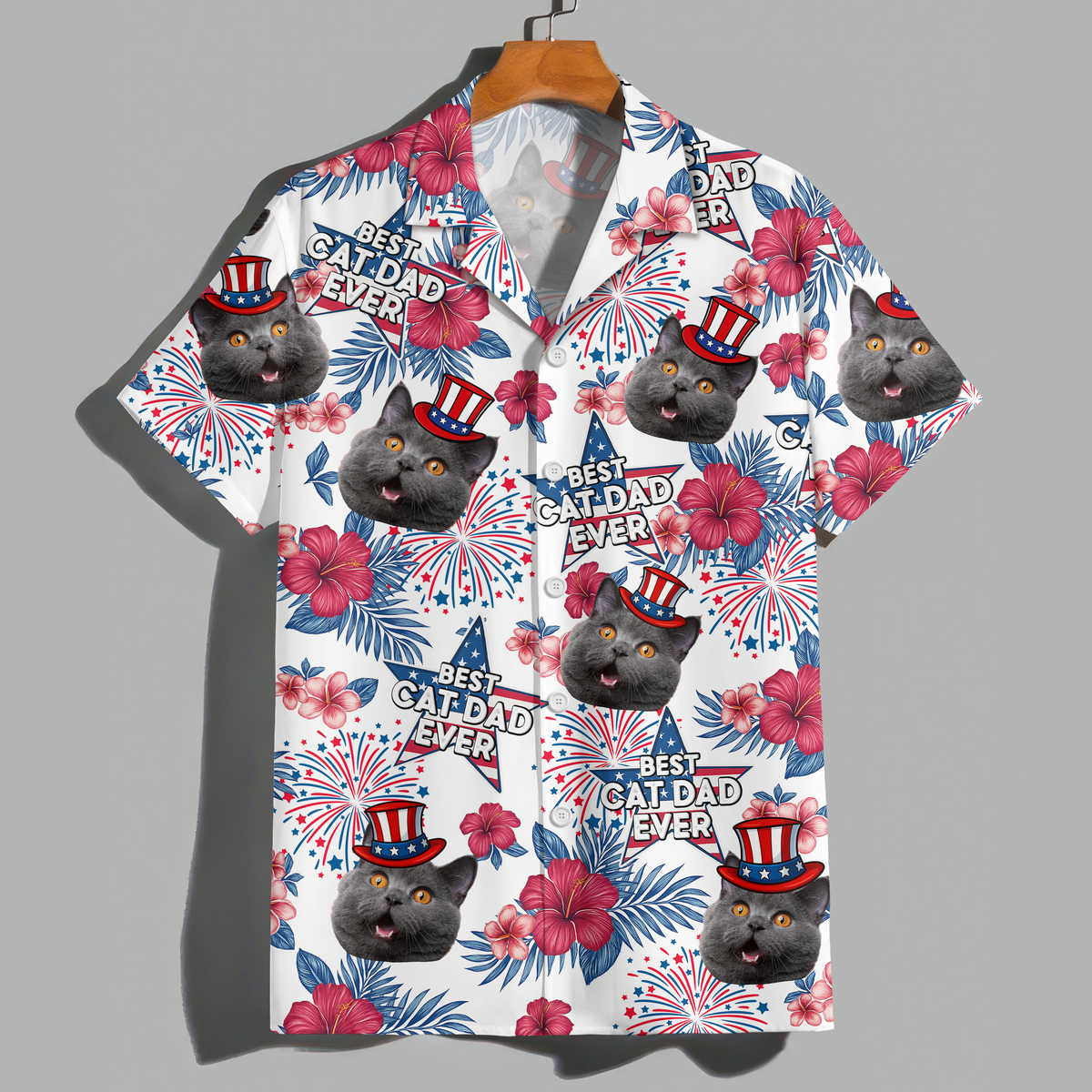 Custom Pet Photo Best Dog Dad Ever - Personalized Independence Day Hawaiian Shirt CH07 895774