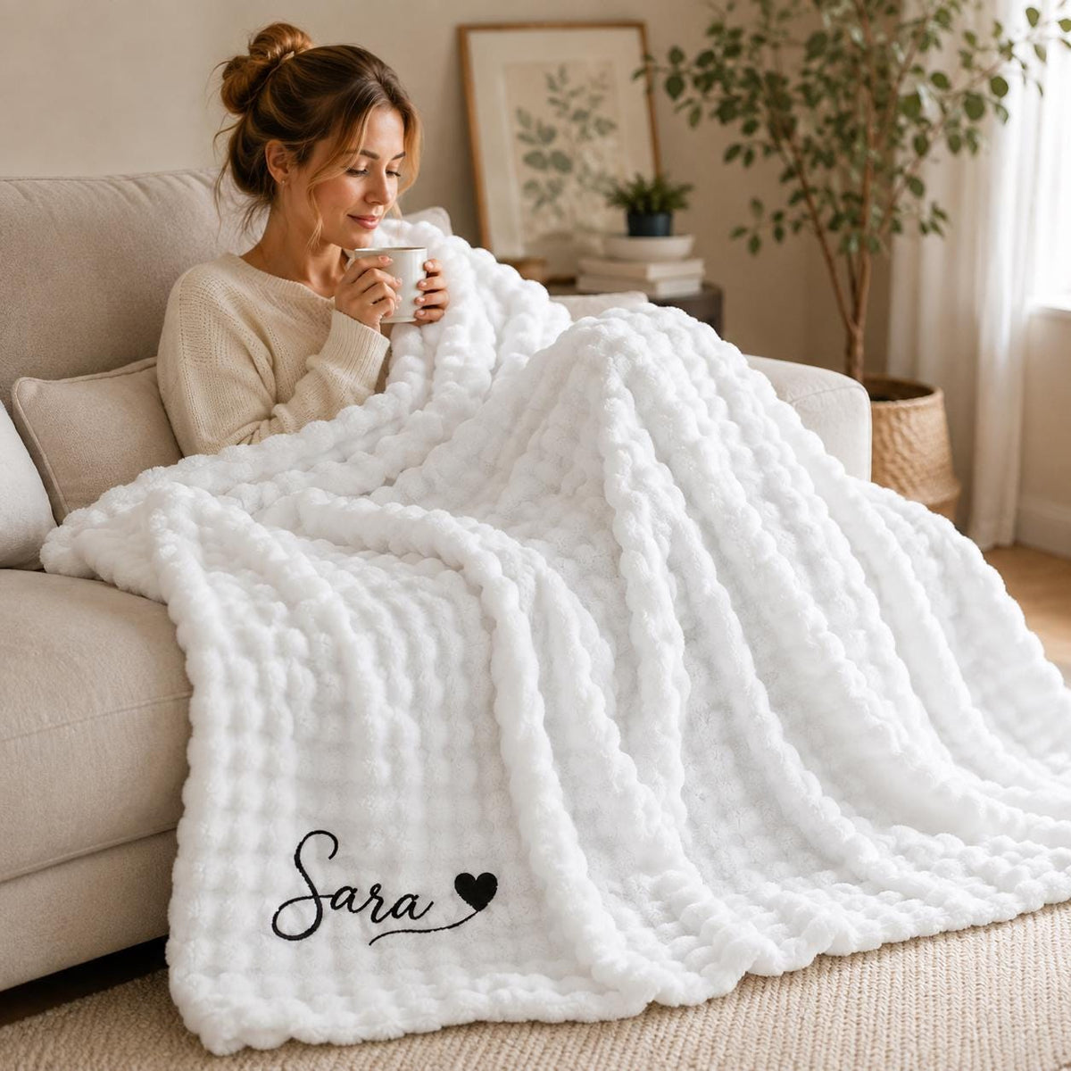 Personalized Embroidered Name Plush Throw Blanket, Gift for Her, Housewarming Gift LM32 670619