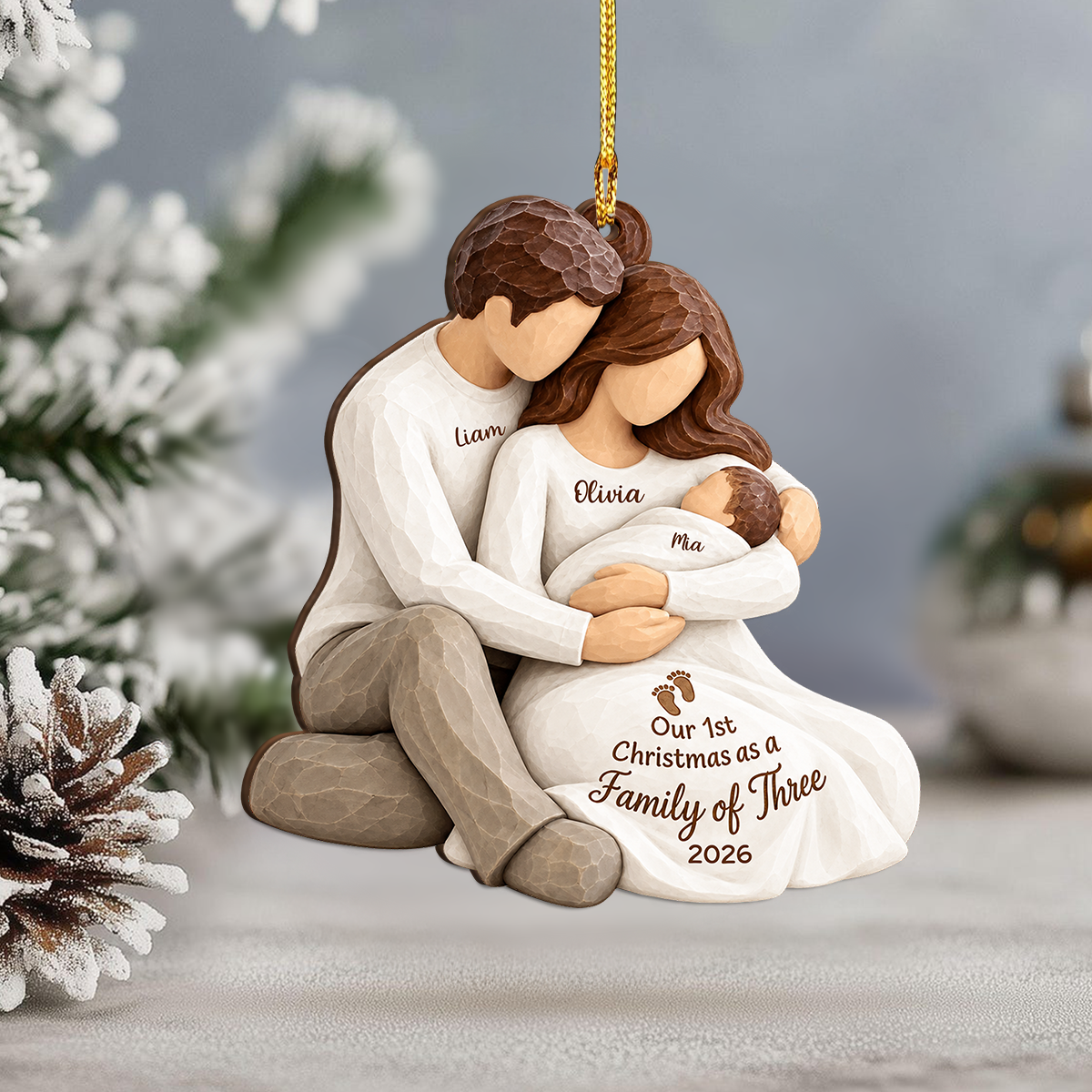 Custom Name Our 1st Christmas As a Family Of Three Wood Ornament TH10 171567