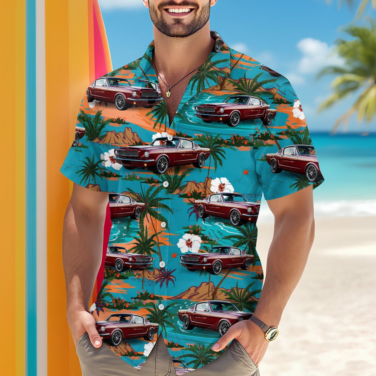 Custom Car Photo Beach Palm Tree Vintage Hawaiian Shirts HO82 901116