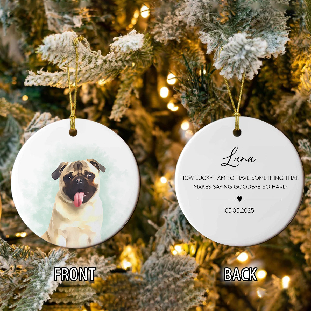 Custom Dog Photo Watercolor I Love You - 2 Sided Memorial Ceramic Ornament LM32 895605