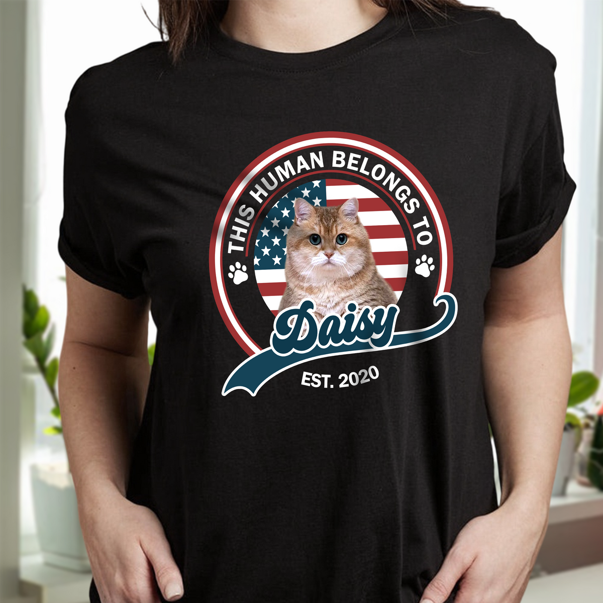 Custom Photo This Human Belongs To Dog Cat Dark Shirt HA75 892558