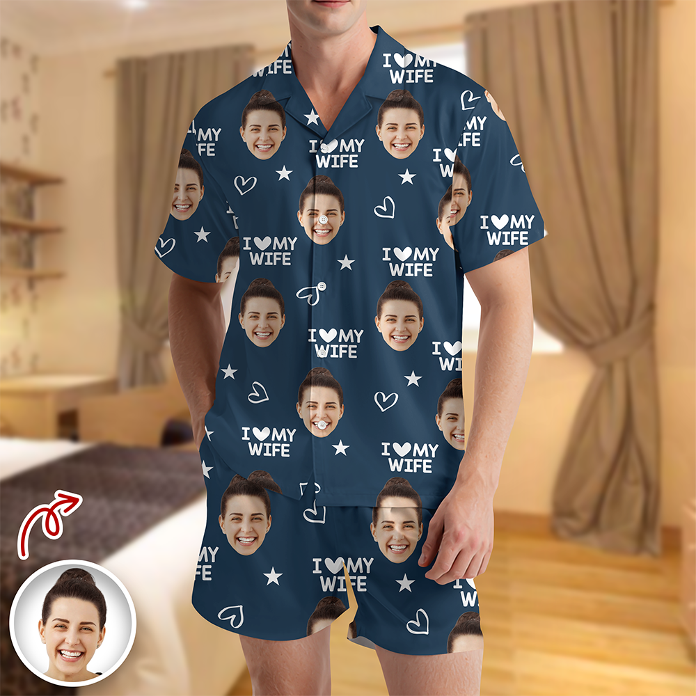 Custom Photo I Love My Wife/Husband Valentine's Gift Short Pajamas For Couple CH07 895422