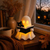 3D Reading Ghost Figurine with Black Cat, LED Tealight Halloween Decor LM32 670039