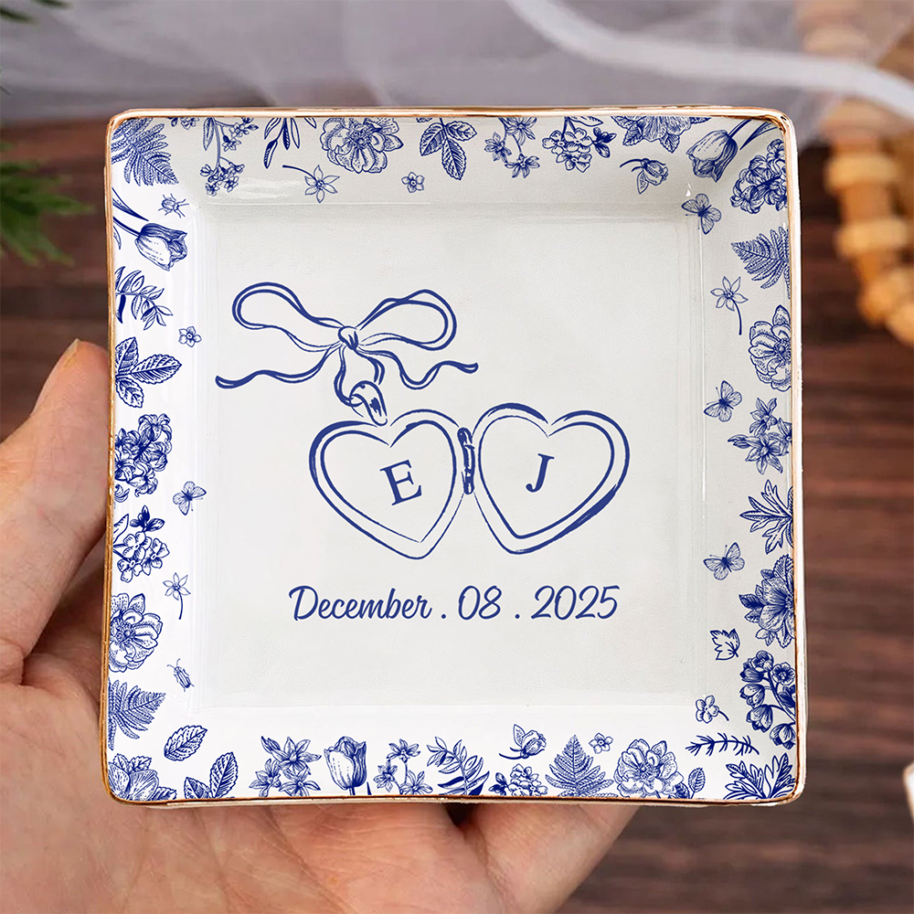 Personalized Toile De Jouy Style Jewelry Dish Wedding Gift for Couple HA75 898406