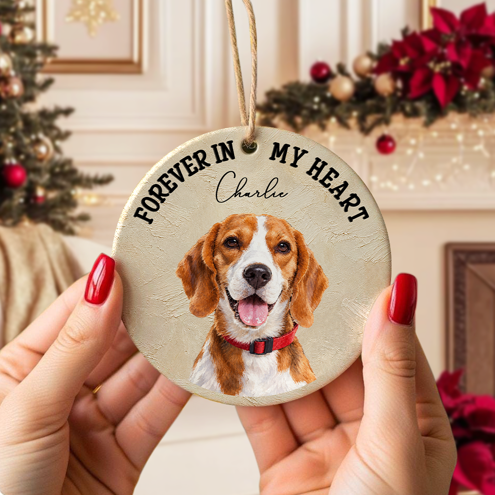 Custom Dog Photo Forever In Out Hearts Ceramic Ornament For Christmas Decor TH10 171199