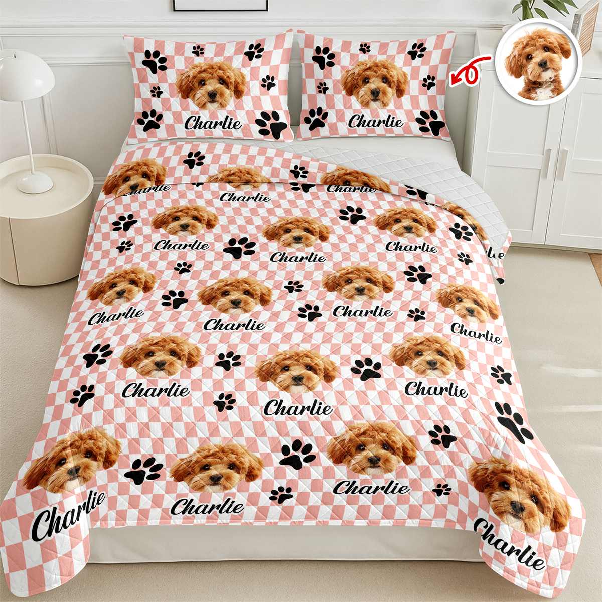 Custom Face Dog Cat Checkerboard Pattern Quilt Bedding Set HA75 898246