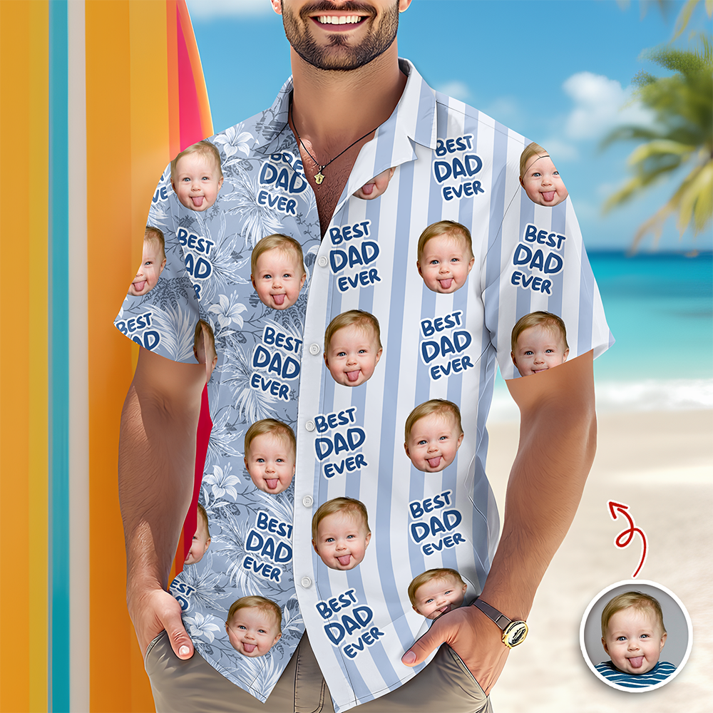 Custom Face Best Dad Ever Tropical Beach Hawaii Shirt Gift For Father's Day CH07 911468