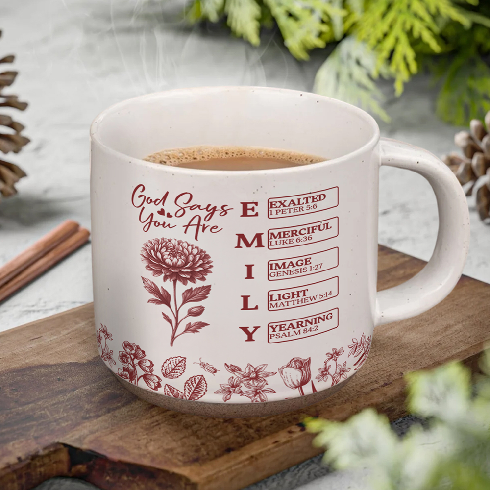 God Says I Am Name Letter In Bible Birth Flower Toile De Jouy Style - Personalized Pottery Mug HO82 894590