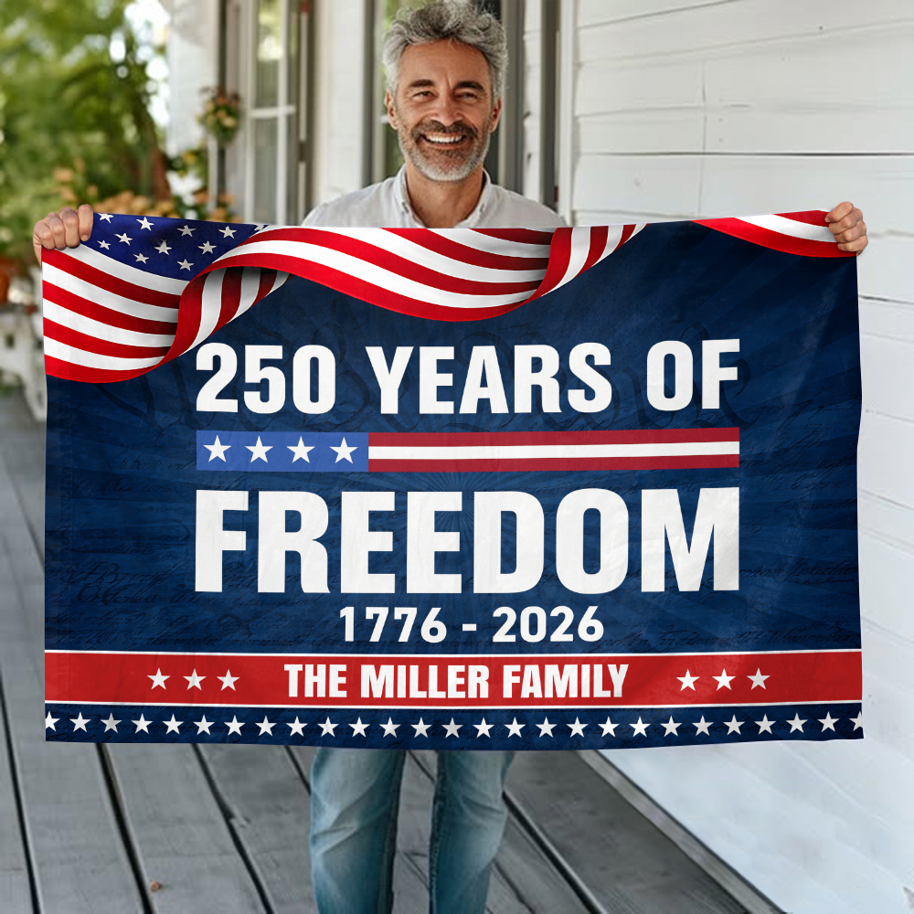 Custom Family Name 250 Years Of Freedom 1776-2026 Non-Pleated Fan Flag HA75 920364
