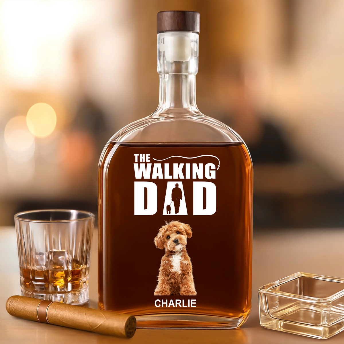 Custom Photo Walking The Dog - Personalized Whiskey Bottle HO82 894140