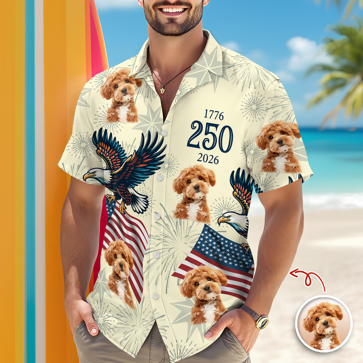 Custom Dog Photo USA 250 Anniversary Eagle 1776-2026 Hawaii Shirt TH10 898585