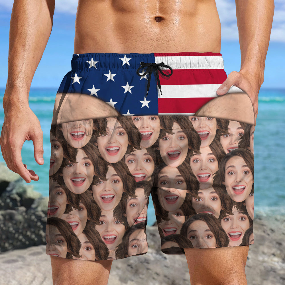 Custom Face Funny Men’s Swim Trunks - Fake Underwear Beach Shorts, Wide Load Birthday Gag Gift For Him HA75 921948