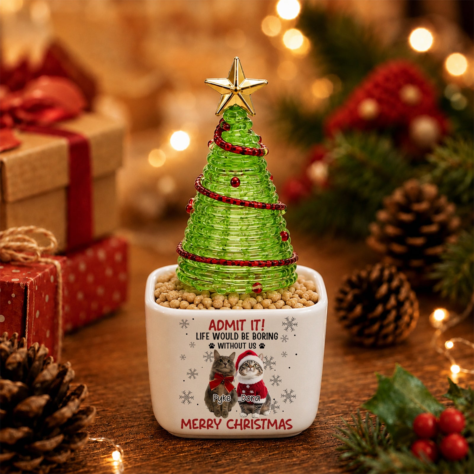 Custom Dog Cat Photo Life Would Be Boring Without Me Mini Ceramic Pot With Glass Christmas Tree HO82 903628